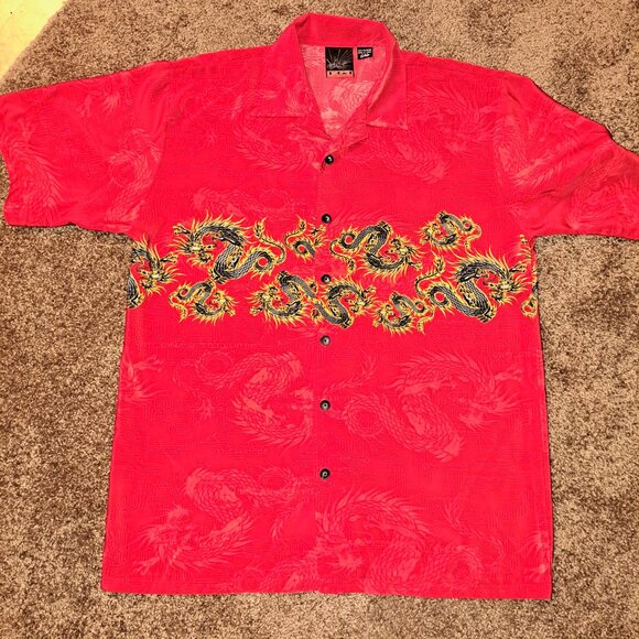 C-Two Size XL Red Dragon Polyester Short Slv Button Down Shirt - Picture 1 of 6